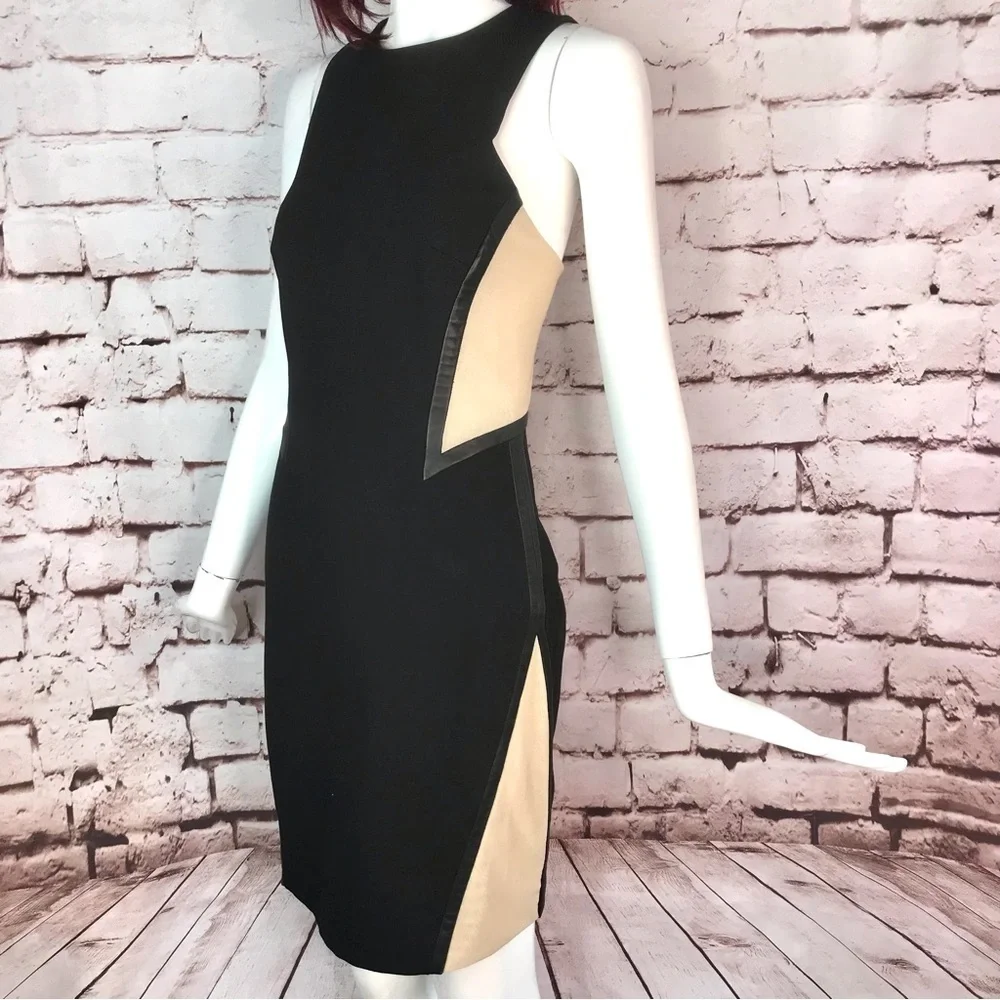 RAG & BONE Piper Leather Trim Mesh Panels Mini Sheath Dress Black and Tan Size 2 - Picture 11 of 16